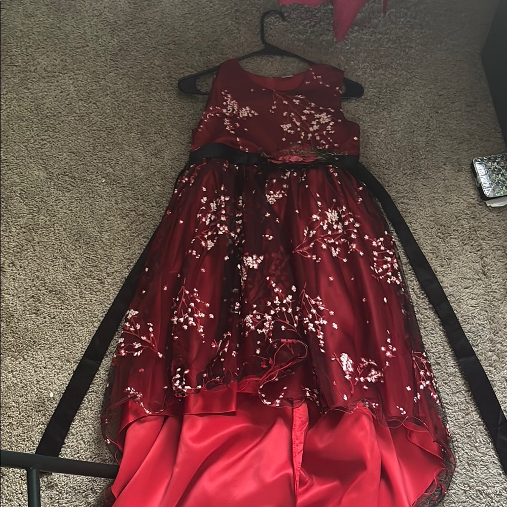 Elegant Red Floral Kids Dress